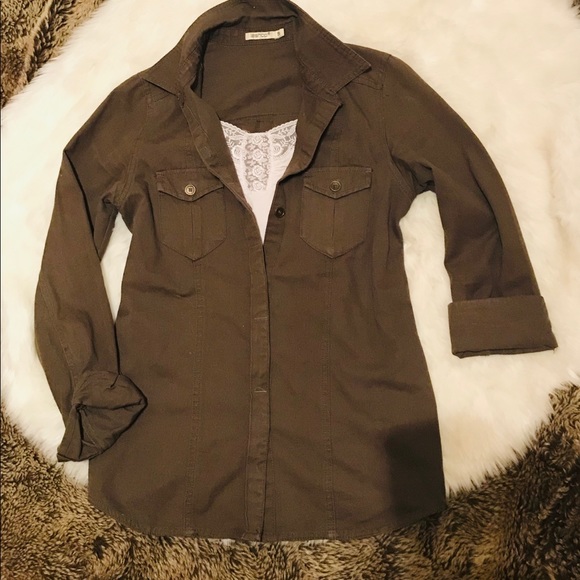 Army green cargo button up jacket - Picture 1 of 3